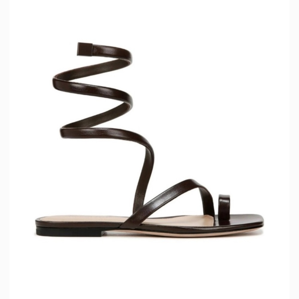 New: Veronica Beard Allura Leather Sandal in Deep Brown. Size 10 - Picture 2 of 15